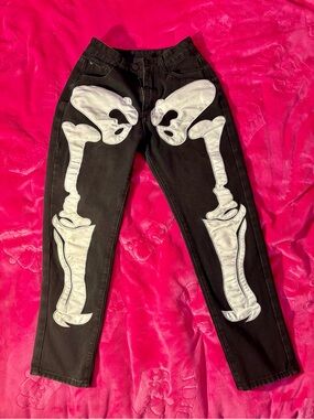 Black Skeleton Appliqué Women’s Jeans